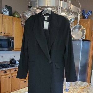 H & M Women's Black Dress Coat with Rhinestone Button Size XL